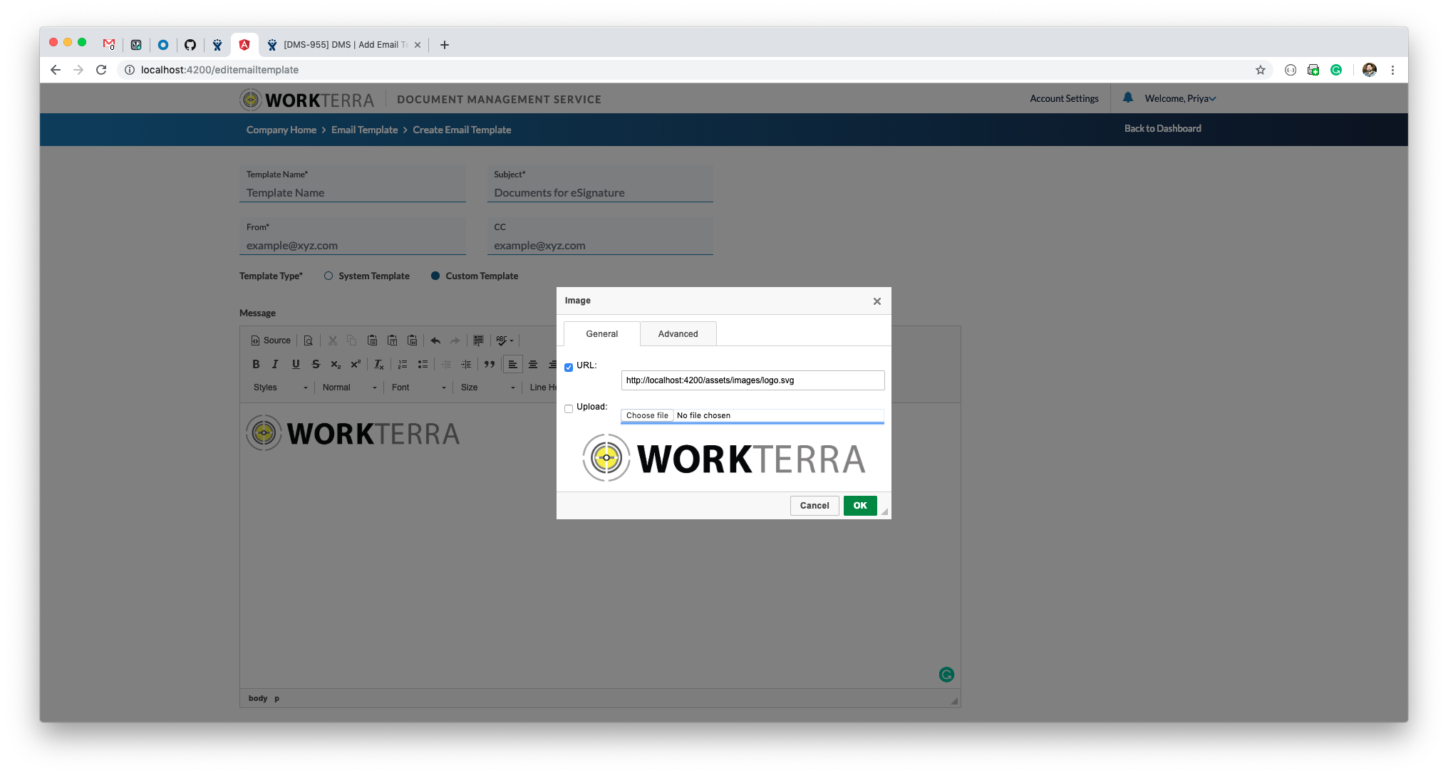 DMS 955 DMS Add Email Template Image Tag Not Working Workterra Jira